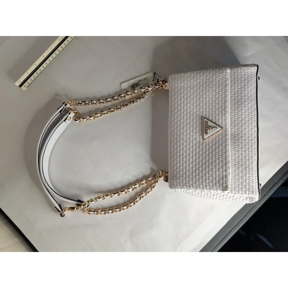 Guess Lisbet 2 Compartment Woven Shoulder Bag In Stone